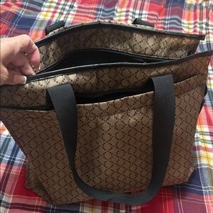 Monogram Pattern Brown Tote Bag with Black Straps